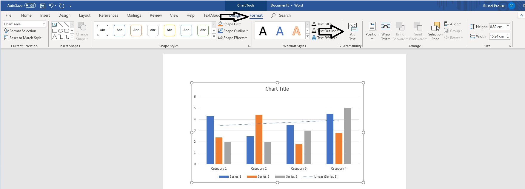 Screenshot of Format Chart Area menu